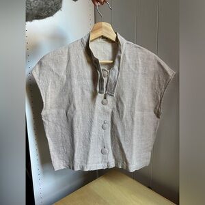 Vintage Linen Cap Sleeve Button Down Shirt